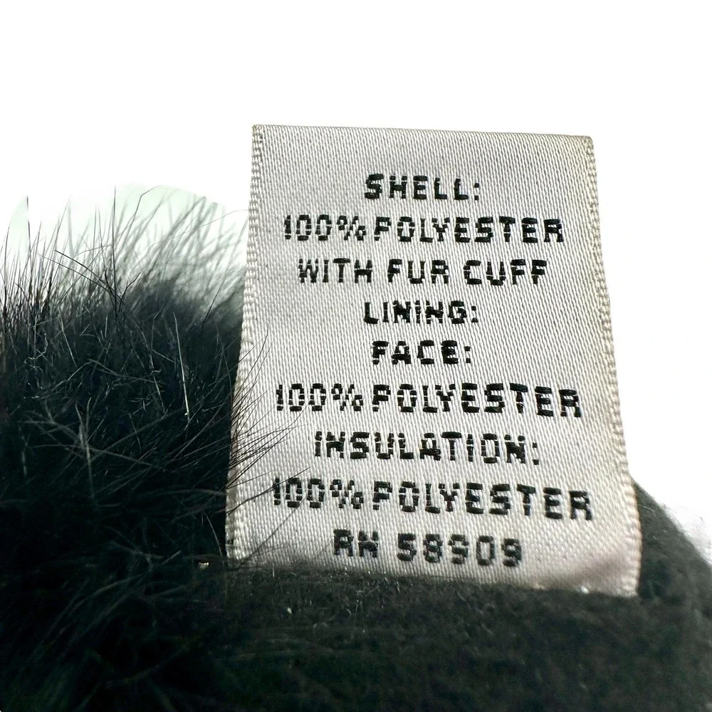 Preston & York Black Quilted‎ Gloves Fur Trim Cuffs Sz M Fleece Lined Insulated